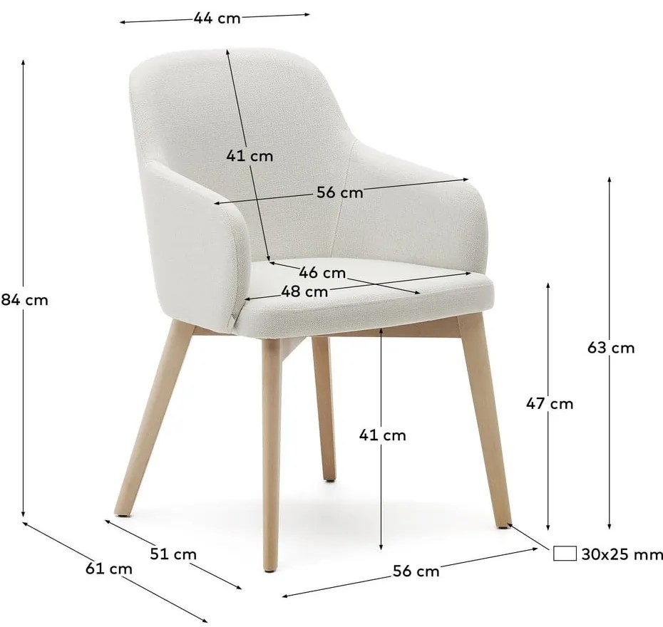 Krémszínű kárpitozott karfás étkezőfotel Nelida – Kave Home