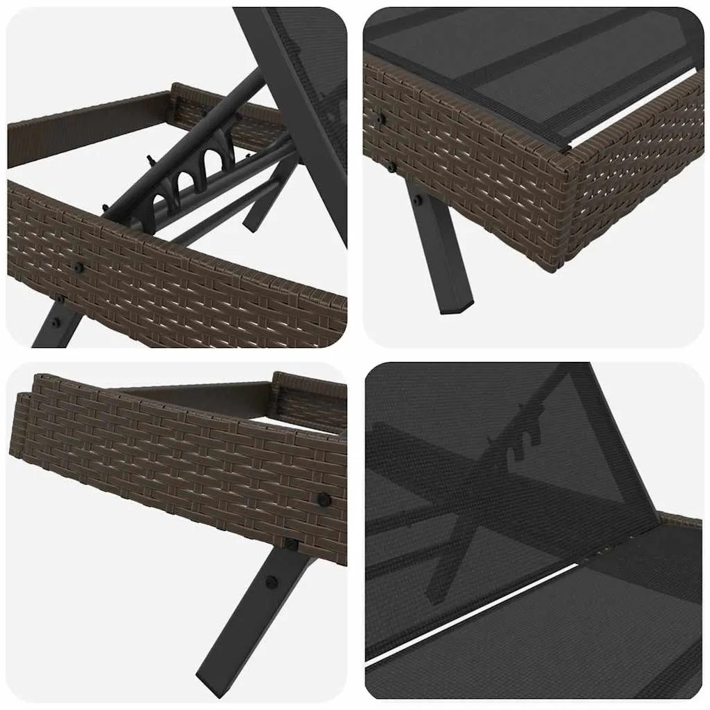 Napozó 1-személy 70 x 197 x 82 cm Poli rattan, fém