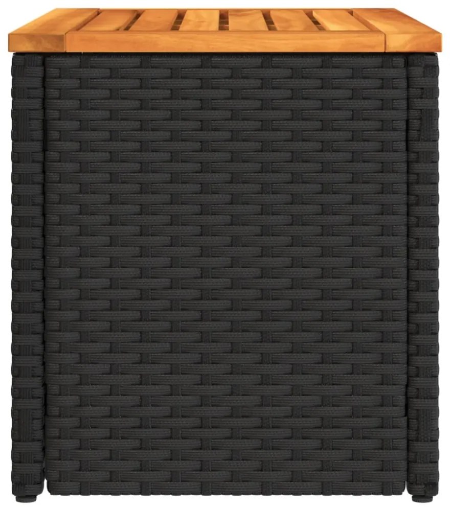 2 db fekete polyrattan és tömör fa kerti kisasztal 55x34x37 cm