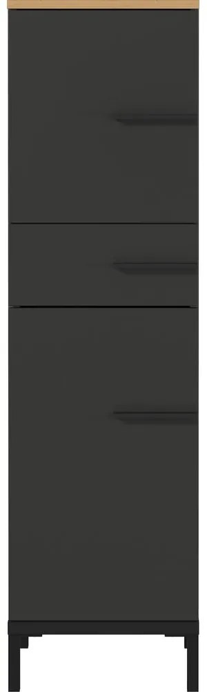 Sötétszürke fürdőszoba szekrény tölgyfa dekorral 34x123 cm Yonkers - Germania