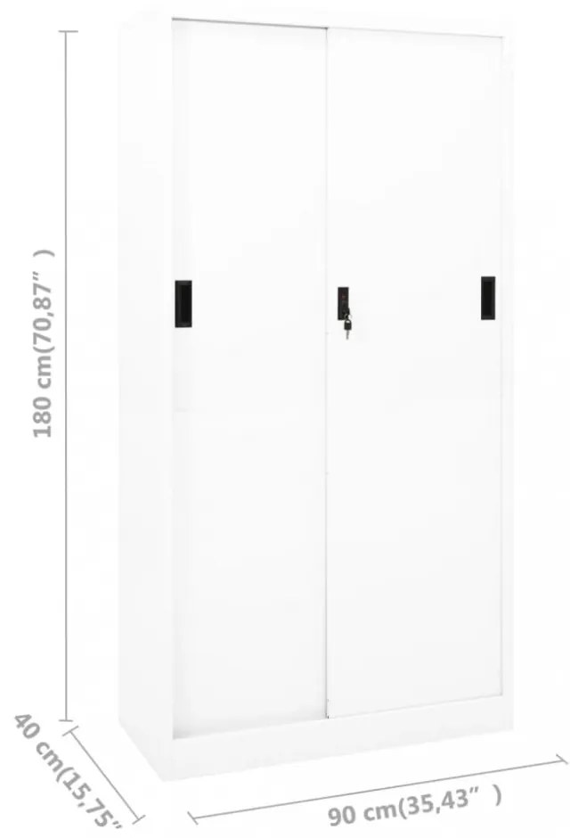fehér acél tolóajtós irodai szekrény 90 x 40 x 180 cm
