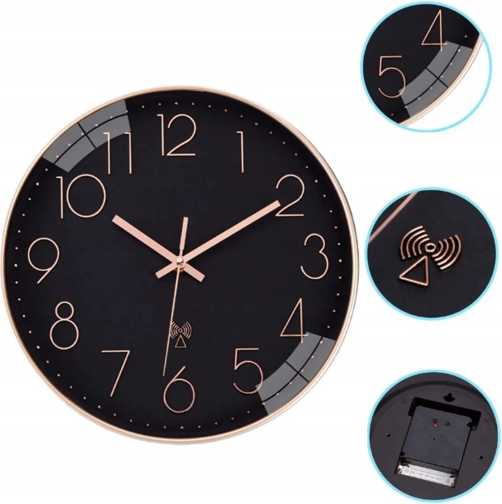 Falióra modern fekete-arany 30 cm Csendes áramló mechanizmus