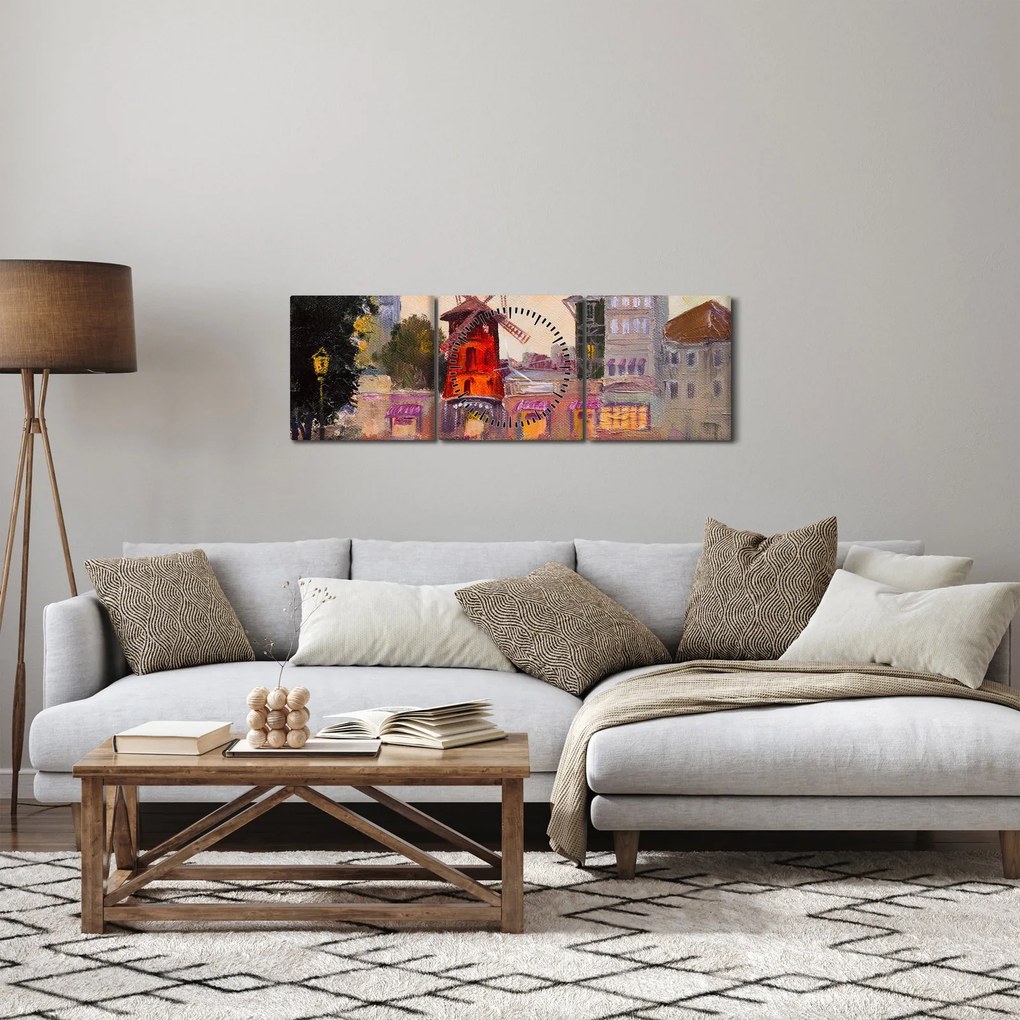 Kép - Moulin rouge, Párizs, Franciaország (órával) (90x30 cm)