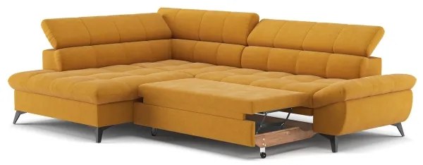 Narancssárga MARANO balos sarokkanapé ággyá nyitható, L alakú