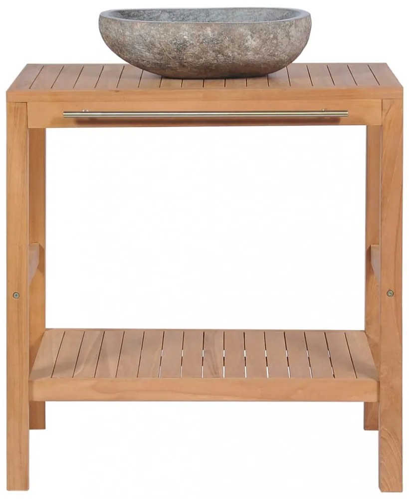 Tömör tíkfa fürdőszobai pipereszekrény folyami kő mosdóval