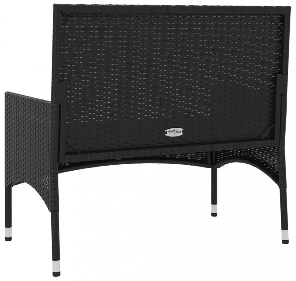 fekete 2 személyes polyrattan kerti pad párnával