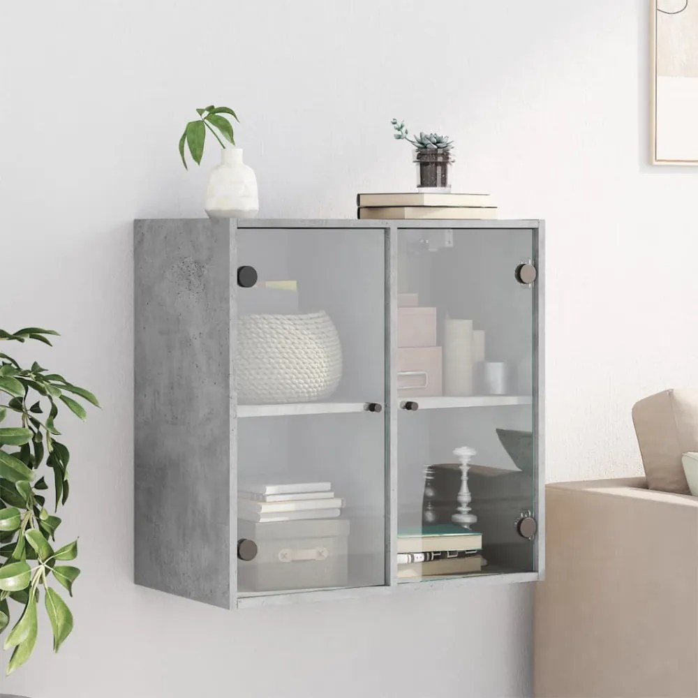 betonszürke faliszekrény üvegajtókkal 68 x 37 x 68,5 cm