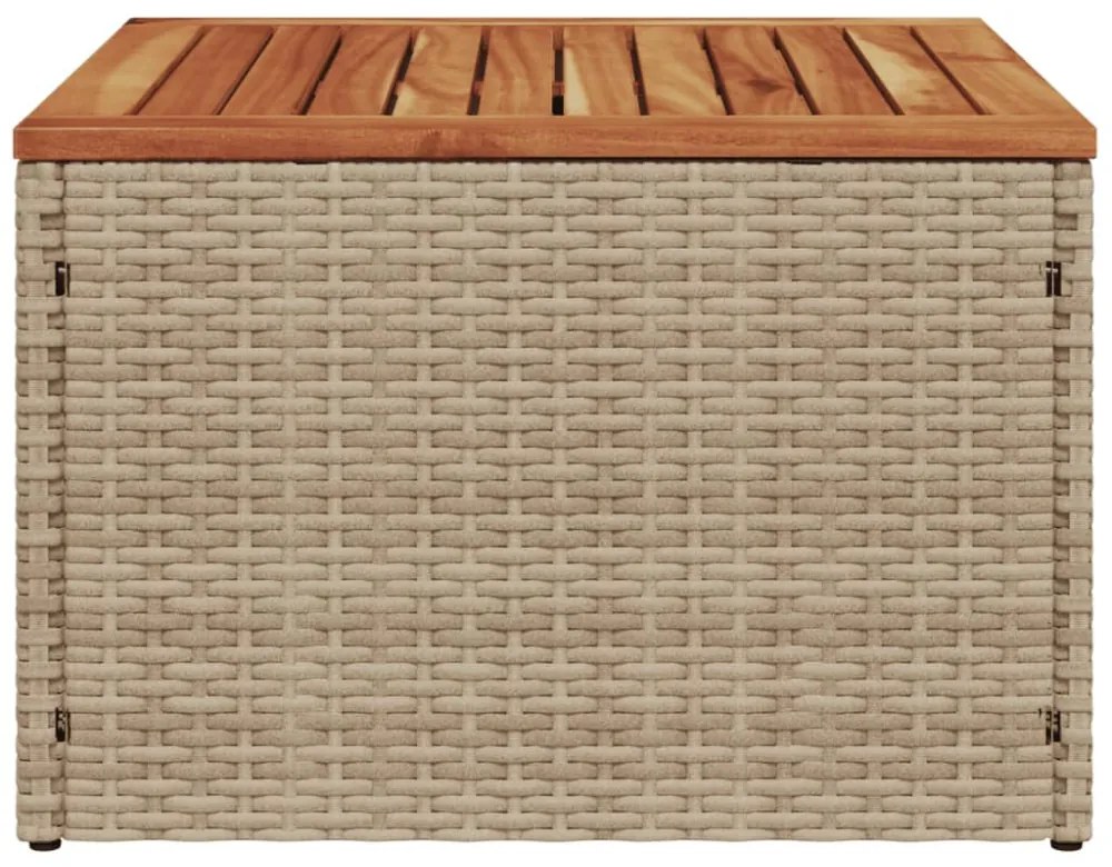 bézs polyrattan és akácfa kerti asztal 55 x 55 x 37 cm