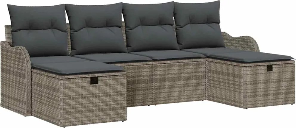 vidaXL Kanapé Szett párnával tárolóval 6 pcs Szürke polirattan