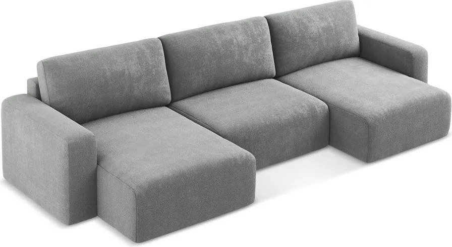 Szürke zsenília kinyitható-tárolóhelyes (U alakú) sarokkanapé Kona – Makamii