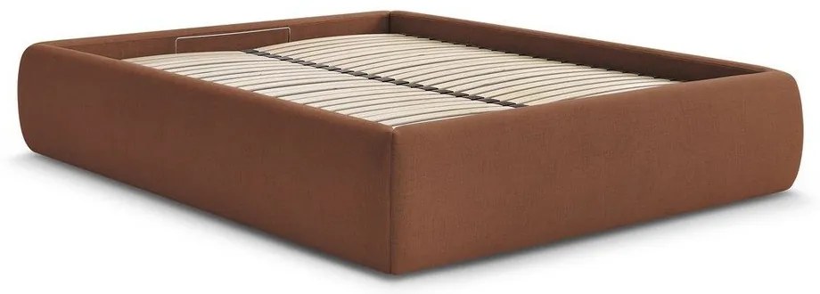 Narancssárga kárpitozott ágyneműtartós-ágytámla nélkül franciaágy ágyráccsal 160x200 cm Inera – Bobochic Paris