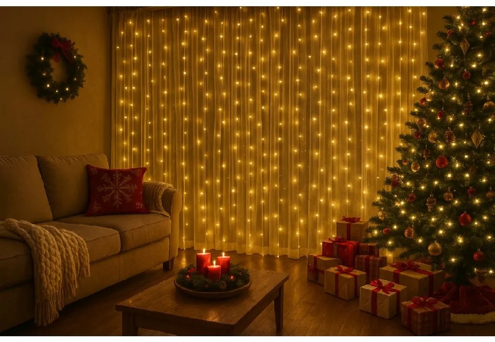 LED fényfüggöny STAR RAIN 3x3 m, meleg fehér