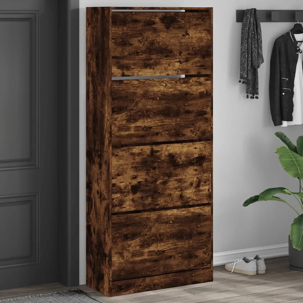 füstös tölgy cipőszekrény 4 kihajtható fiókkal 80x34x187,5 cm