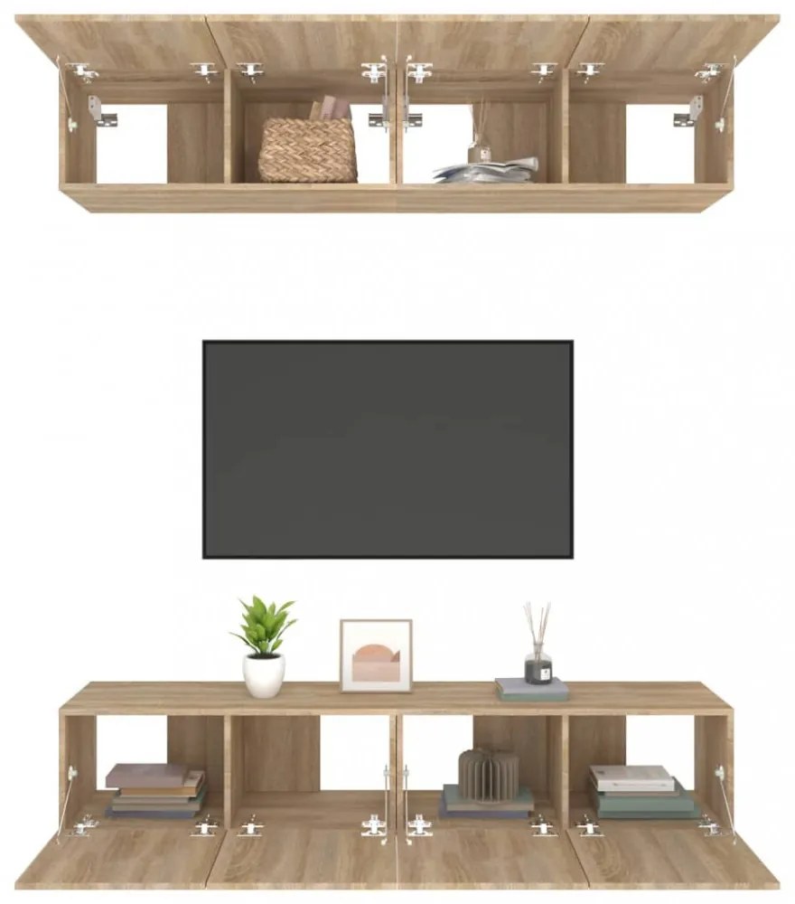 4 db sonoma-tölgy színű szerelt fa TV-szekrény 80 x 30 x 30 cm