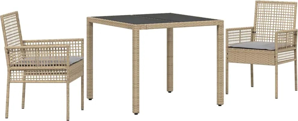 vidaXL Kert étkező szett 3 pcs Bézs polirattan