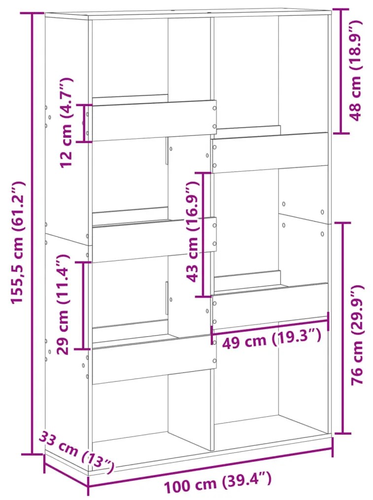 fekete szerelt fa könyvespolc 100 x 33 x 155,5 cm