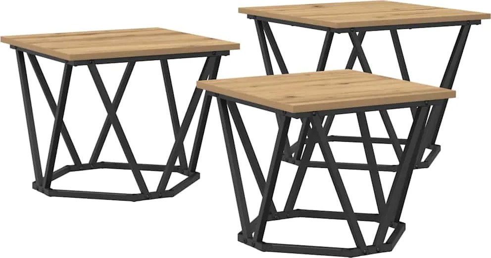 vidaXL Dohányzóasztal 3 pcs Artisan tölgy Műszaki fa és acél
