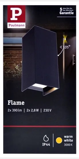 Paulmann 94326 - 2xLED/2,8W IP44 Kültéri fali lámpa FLAME 230V