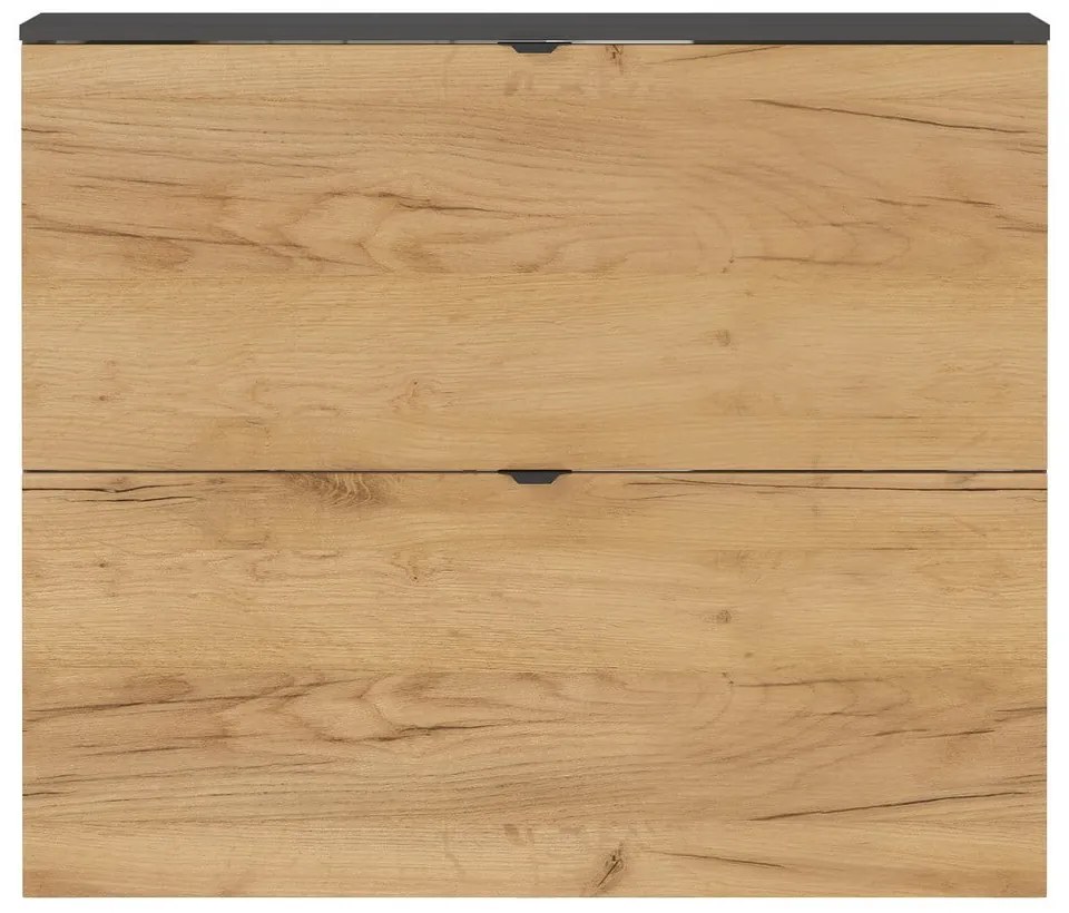 Antracitszürke-natúr színű billenő ajtós függő cipőtartó tölgyfa dekorral 100x85x19 cm Renell – Germania