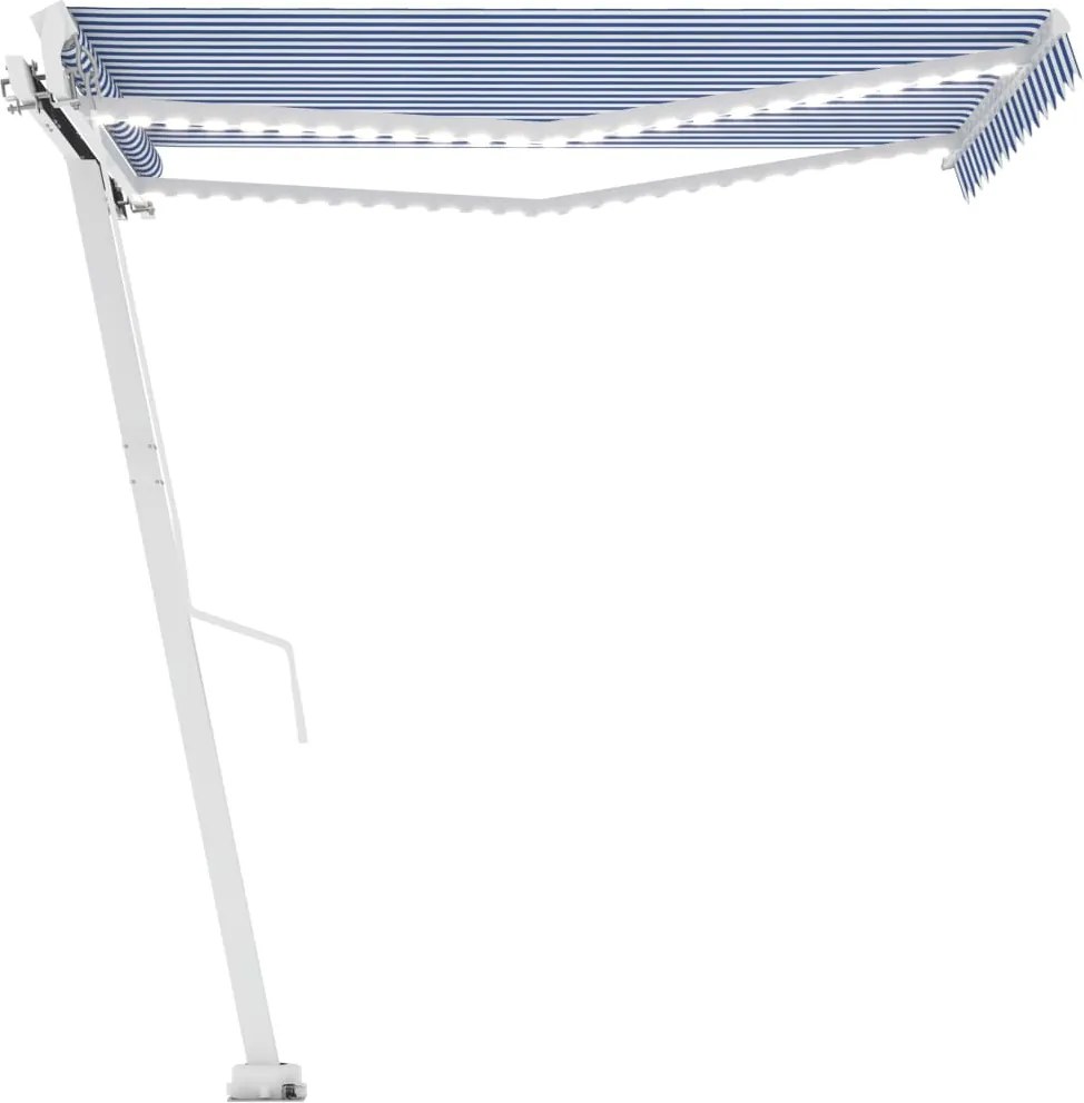 vidaXL kék és fehér kézzel kihúzható LED-es napellenző 350x250 cm