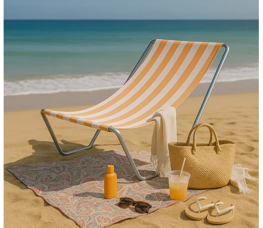 Összecsukható strandnyugágy SAND, narancssárga csíkokkal