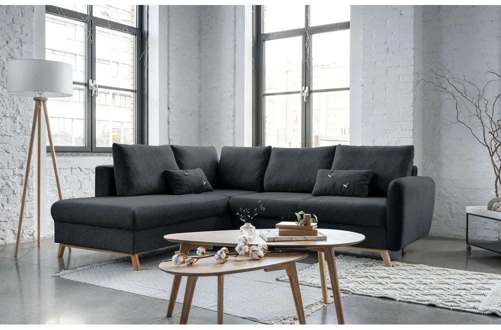 Scandic Lagom L sötétszürke kinyitható kanapé, bal oldalas - Miuform
