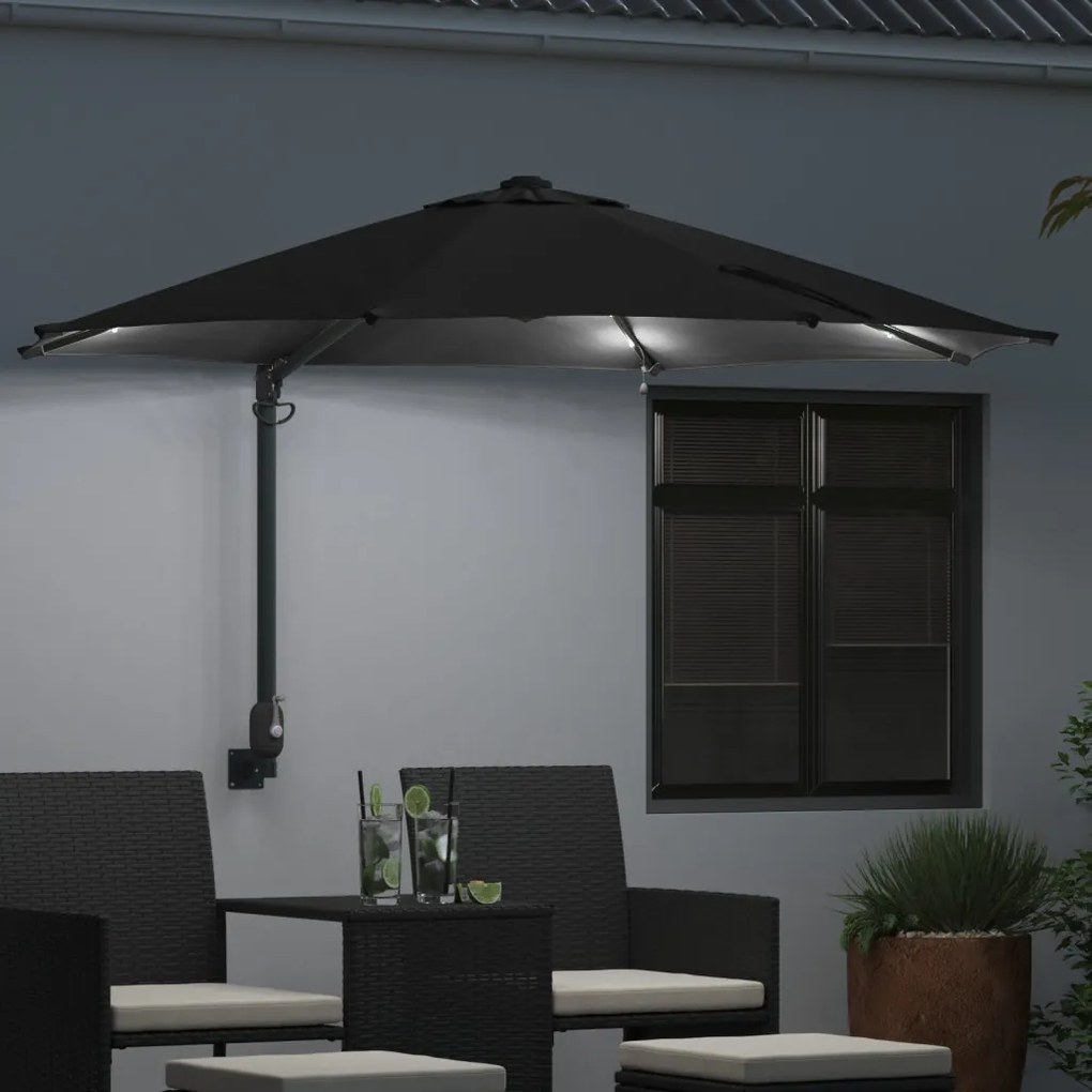 Fali rögzítésű kertiparaván LED-del Fekete 248 cm