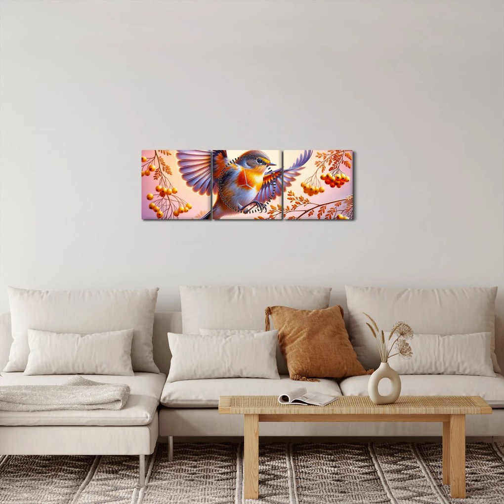 Kép - Madár berkenyével (órával) (90x30 cm)