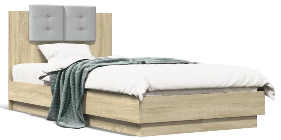 sonoma tölgy színű szövet ágykeret fejtámlával 75x190 cm