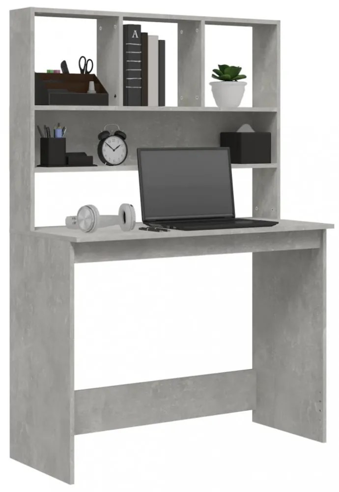 betonszürke szerelt fa íróasztal polcokkal 102 x 45 x 148 cm