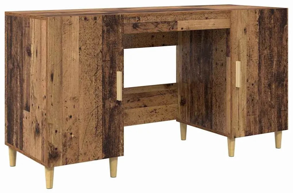 vidaXL Asztal polcokkal tárolóval Öreg fa 140 x 50 x 75 cm Faanyag