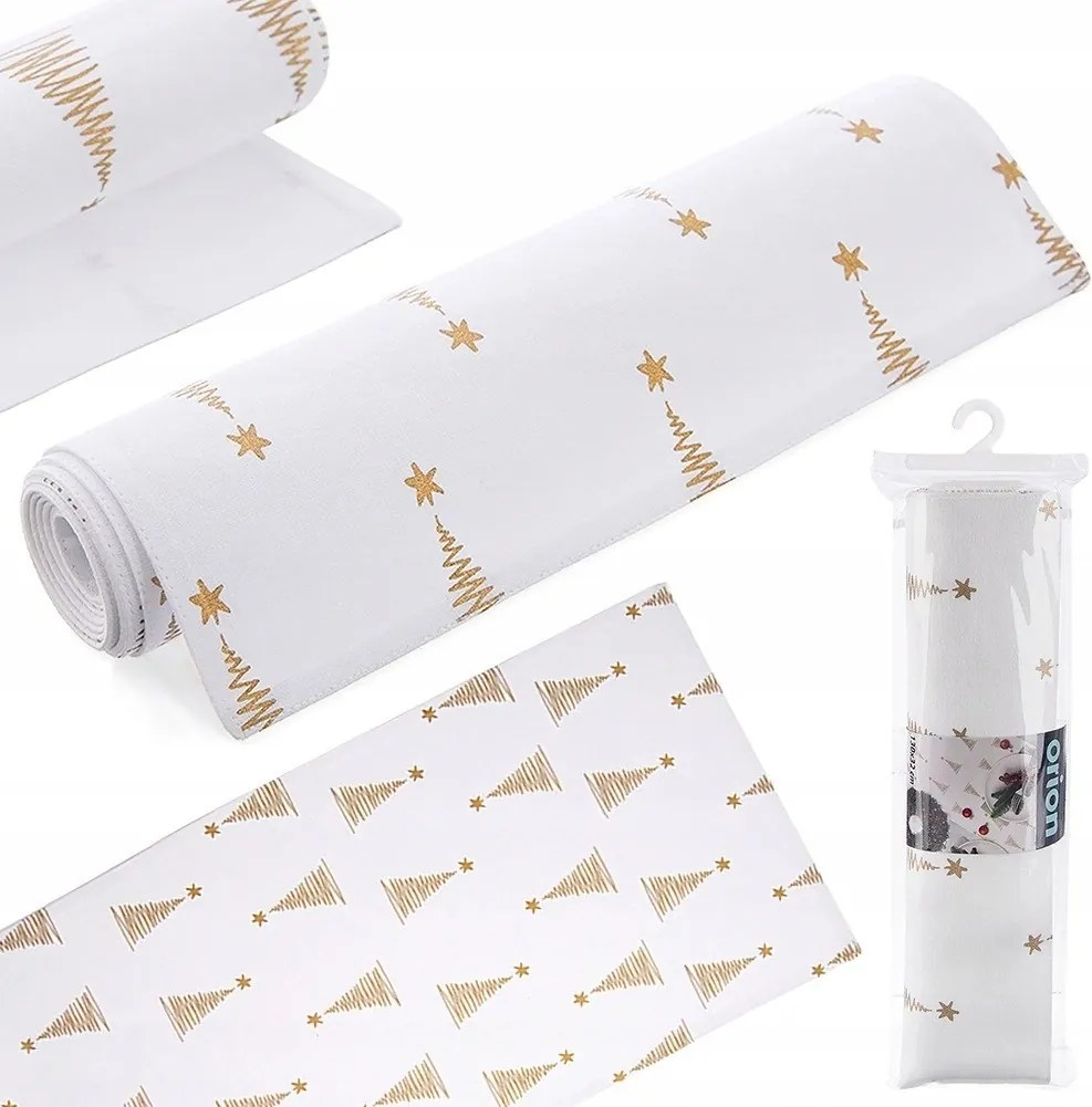 Karácsonyi Pamut Asztalterítő Orion 130 x 32 cm Karácsonyfa Fehér