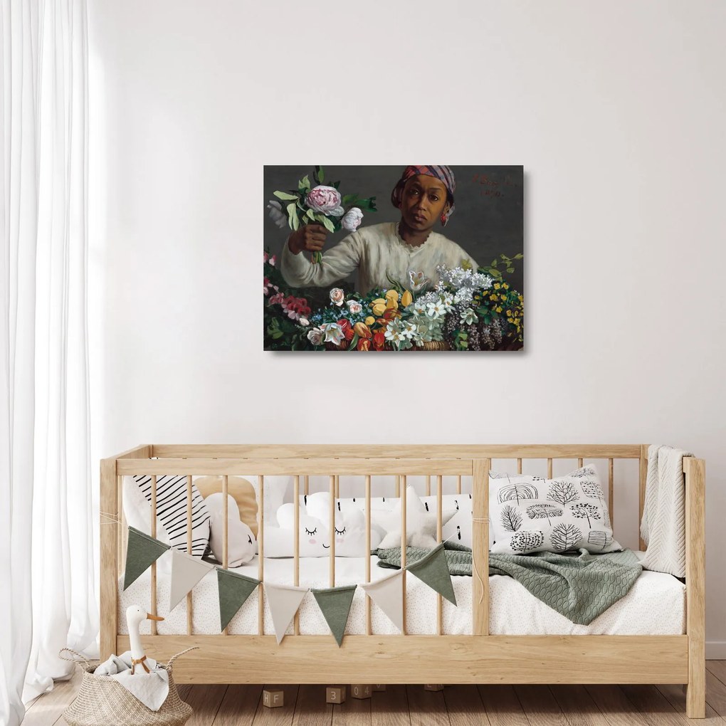 Üveg kép - Frédéric Bazille, Young Woman with Peonies, reprodukciók (70x50 cm)