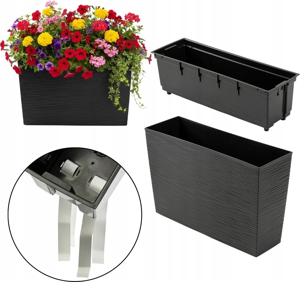 Hosszúkás Magas Virágtartó kerti láda erkélyre virágok fekete betét