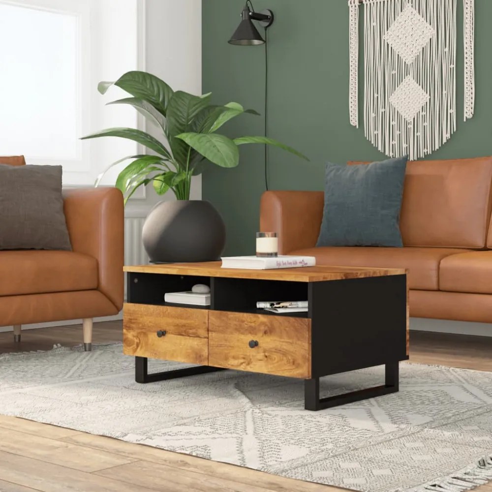 tömör mangófa és szerelt fa dohányzóasztal 80 x 54 x 40 cm