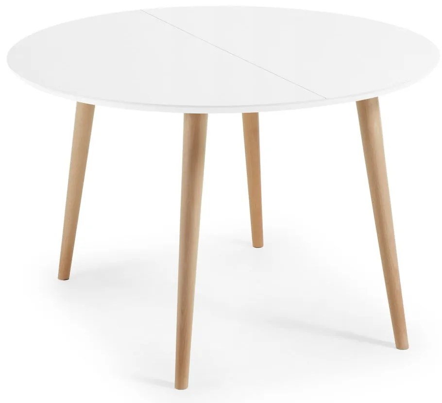Fehér bővíthető étkezőasztal fehér asztallappal ø 120 cm Oqui – Kave Home