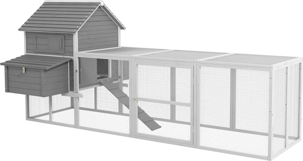 PawHut Nagy Fa Kakasok Ház 311 x 149 x 149 cm Kültéri Kakasok Ház 4-6 Kakasnak 2 Ablakkal, Kinyíló Ajtókkal, Kivehető Tálcával és Külső Rampával - Szü