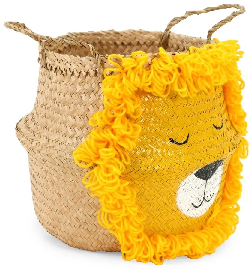 Sárga-natúr színű tengerifű játéktároló kosár ø 30x28 cm Lion – Compactor