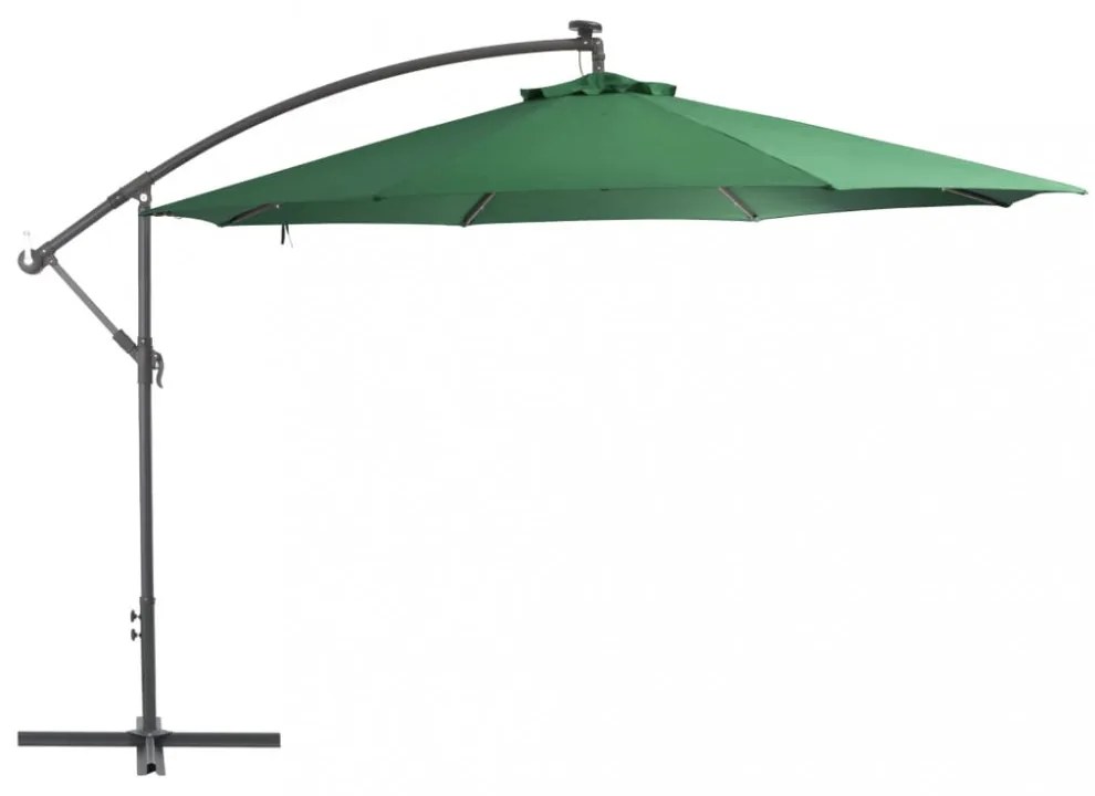 zöld konzolos kerti napernyő LED-del és fémrúddal 350 cm