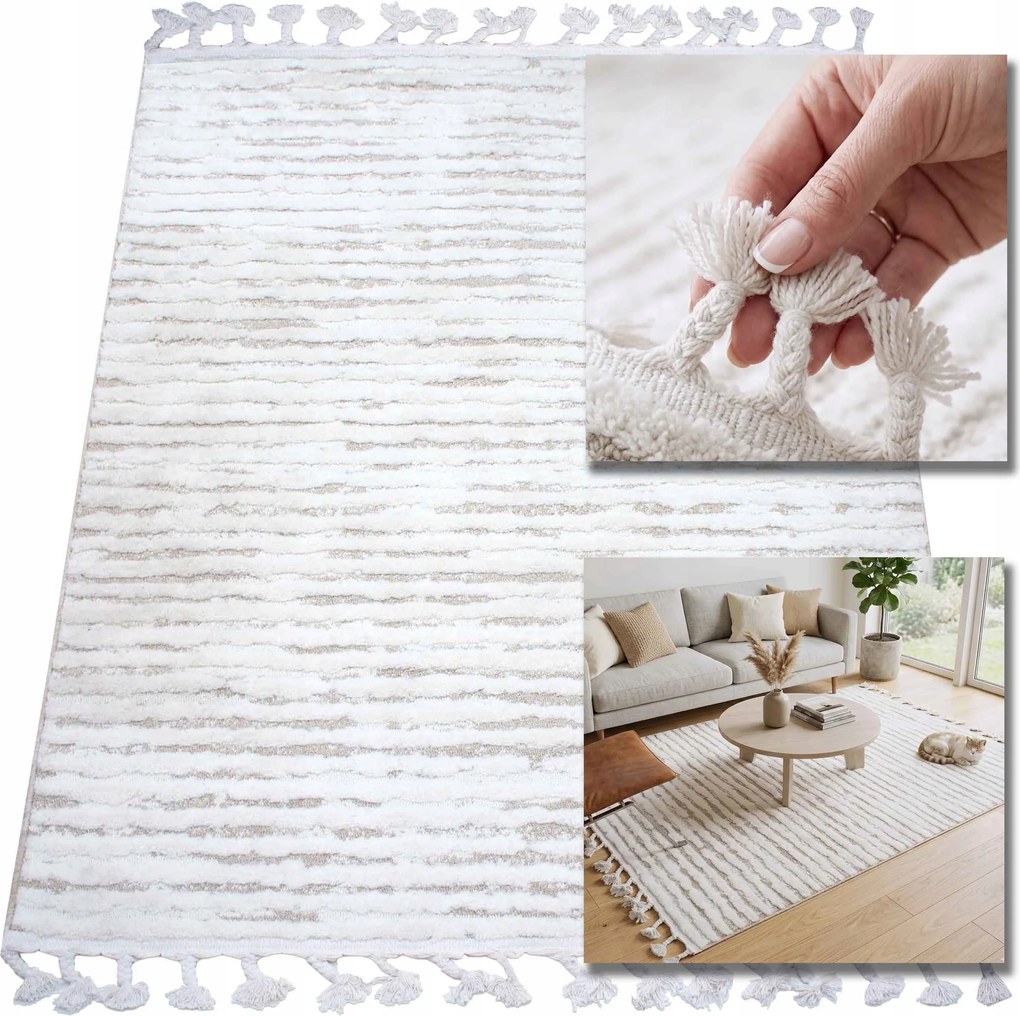 Shaggy Boho Szőnyeg Rojtokkal A Hálószoba Nappaliba Skandináv 200X290 3D