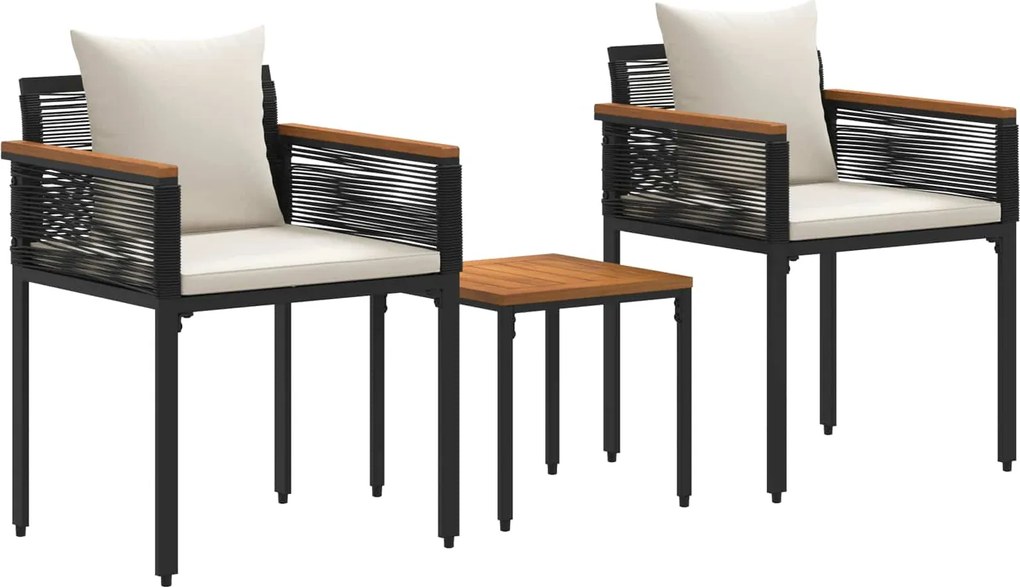 vidaXL Kültéri Bútor Szett 3 pcs Fekete és krémfehér PE Rattan