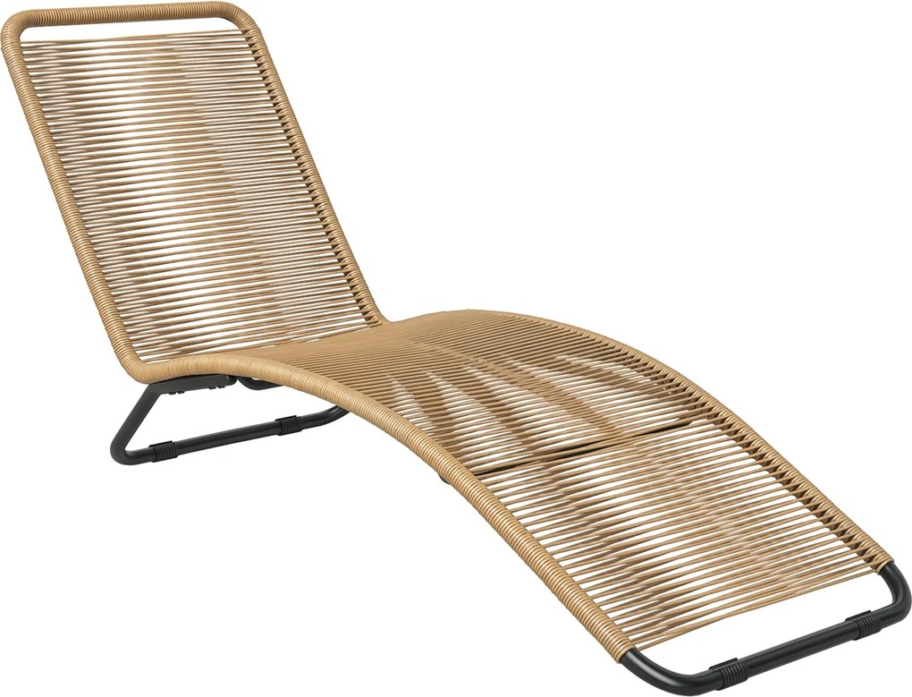 Outsunny S-alakú Rattan PE és Acél Napozóágy, Légáteresztő Napozóágyak Kerthez, UV-védett, Tengerpartra, Medencéhez és Kertbe, 176x58x82 cm, Fekete és
