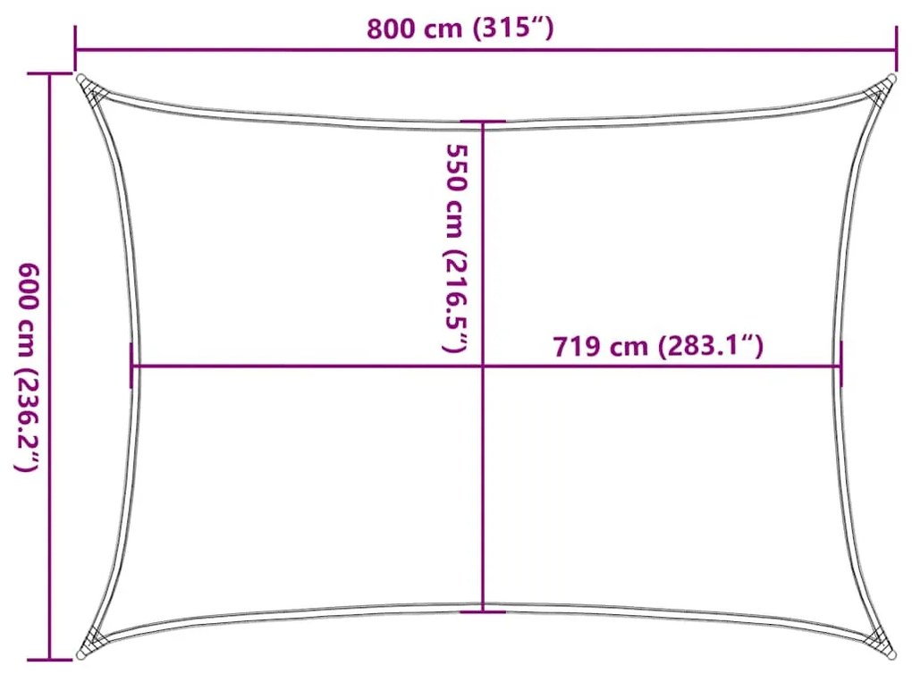 narancssárga négyszögletű HDPE napvitorla 160 g/m² 6x8 m