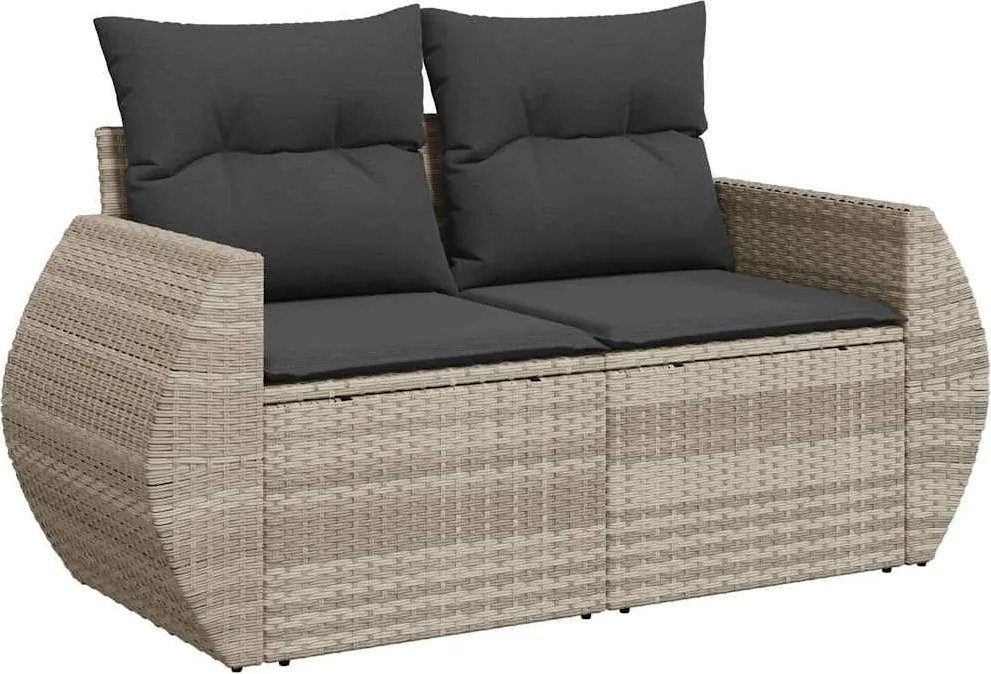 vidaXL 2 személyes világosszürke polyrattan kerti kanapé párnával