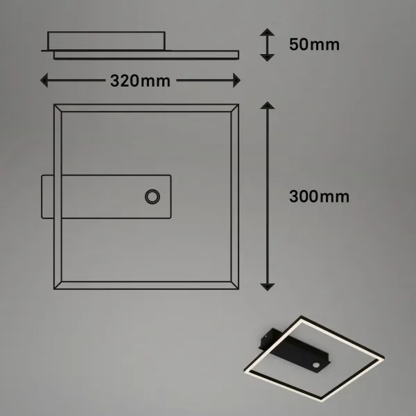 Briloner 3770-015 -LED Mennyezeti lámpa érzékelővel FRAME LED/14W/230V 3000K 32x30 cm fekete