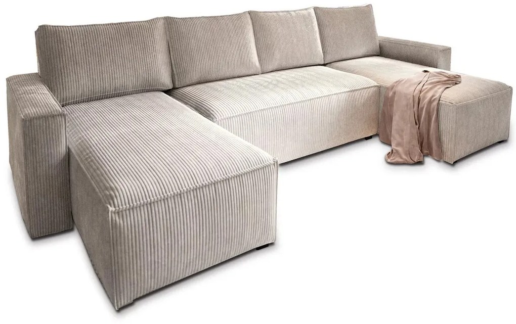 AKCIÓ Világosbézs U alakú ülőgarnitúra SMART COSARO 295x140 cm II. osztály