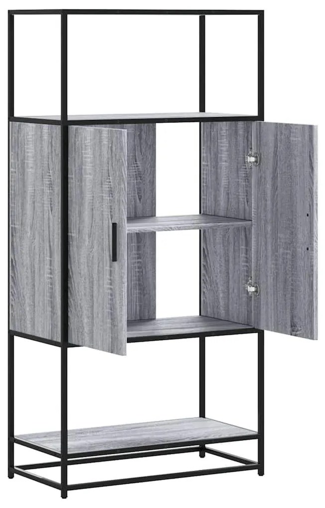 Highboard szürke sonoma 68x35x139 cm gépelt fa és fém