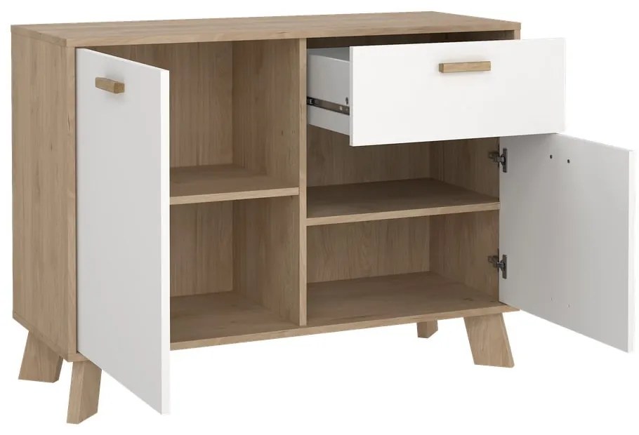 Fehér-natúr színű komód tölgyfa dekorral 99x73x39 cm Ikast – Tvilum