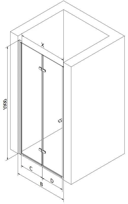 Mexen Lima, összecsukható zuhanyajtó nyitáshoz 60 x 190 cm, 6 mm átlátszó üveg, króm profil, 856-060-000-01-00-D