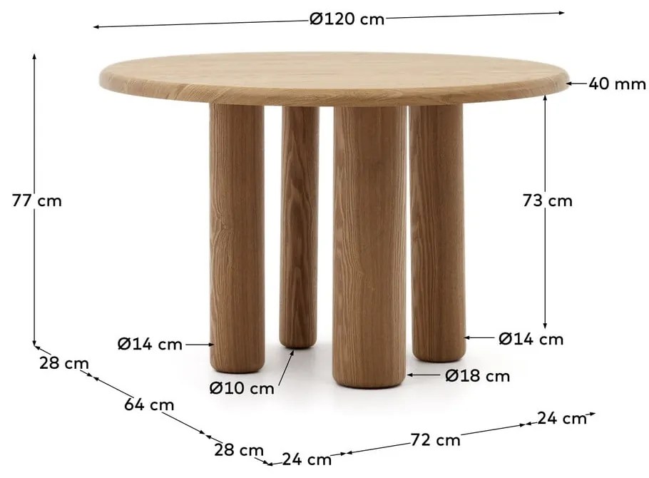 Kerek étkezőasztal kőrisfa dekorral ø 120 cm Mailen – Kave Home